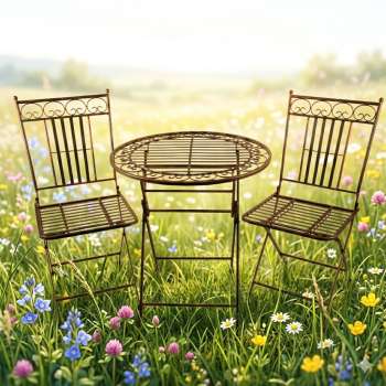 Wunderhübsches Tischset Culta aus Metall klappbar 3-tlg. - Gartenmöbel Sitzgarnitur