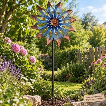 Dekoratives Windrad 6519 „Blüte“ in Blau & Kupfer – stilvoller Blickfang für Ihren Garten