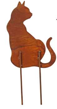 Preview: Metall-Gartenstecker „Katze“ im Rostlook – stilvolle Deko für Garten & Blumentopf