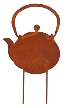Preview: Teekannen-Gartenstecker aus Metall – Rostoptik im Vintage-Stil