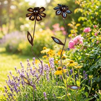 Bezauberndes 2er Set Gartenstecker Blume blau / gelb