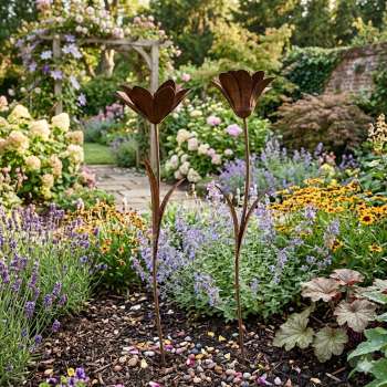 Wunderschönes 2er Set Gartenstecker Blume braun