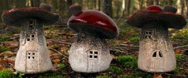 3er Set Keramik Pilz Windlichter – Handgemachte Teelichthalter & Märchenhafte Gartendeko