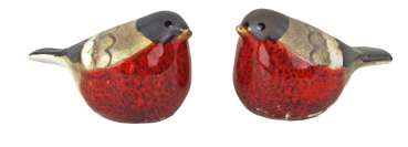 Preview: Keramik-Rotkehlchen im 2er-Set – Dekorative Vogelfiguren in Rot und Braun