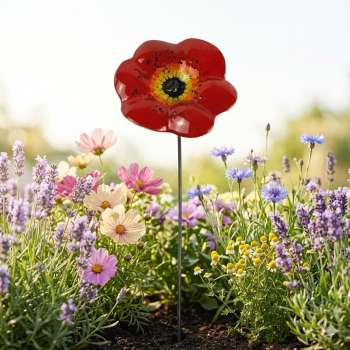 Zauberhafter Gartenstecker Glasblume rot - ca. 100 cm - Gartendekoration