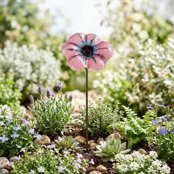Zauberhafter Gartenstecker Glasblume rosa - ca. 100 cm - Gartendekoration