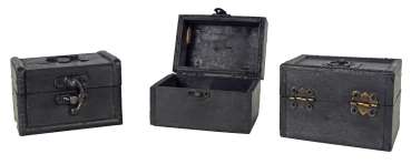Preview: Geheimnisvolle Schätze: Exklusives 3er-Set Miniatur-Holztruhen im Vintage-Look