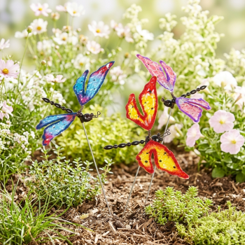3er Set Farbenfrohe Gartenstecker Libelle Pfeifenputzer ca. 55 cm - Gartendekoration