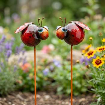 2er Set Lustiger Gartenstecker Marienkäfer ca. 75 cm - Gartendekoration