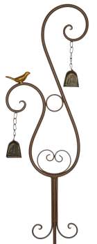 Zauberhafter Gartenstecker Bilbao mit goldenem Vogel und zwei Glocken ca. 125 cm - Gartendekoration