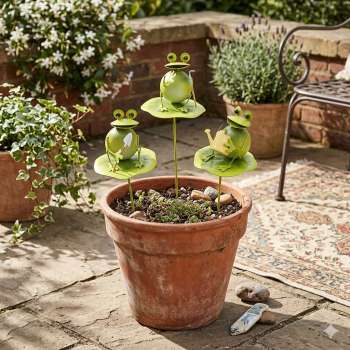 3er Set Schöne Blumenstecker Frösche auf Blättern ca. 27 cm - Gartendekoration