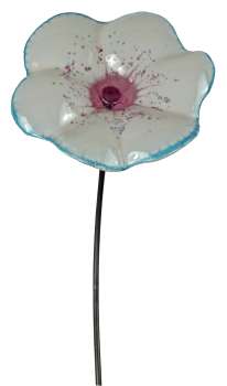 Preview: Zauberhafter Gartenstecker Glasblume weiß mit lila Rand - ca. 100 cm - Gartendekoration