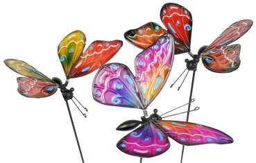3er Set Farbenfrohe Gartenstecker Schmetterlinge Achat ca. 55 cm - Gartendekoration