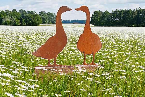 Metall-Gänse im Rostlook – Charmante Gartenstecker für Frühling & Sommer