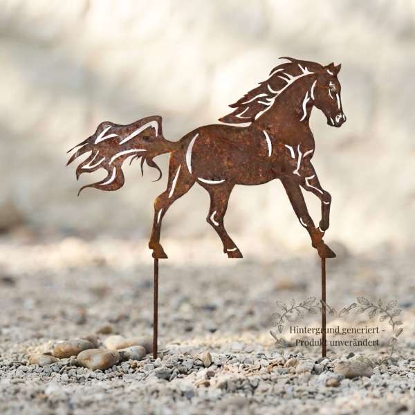 Rustikaler Beetstecker Pferd – Elegante Gartendekoration aus Metall
