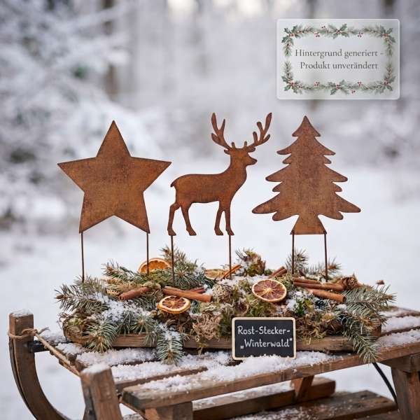 3er-Set Beetstecker Tannenbaum, Stern & Hirsch – stimmungsvolle Gartendeko in Braun