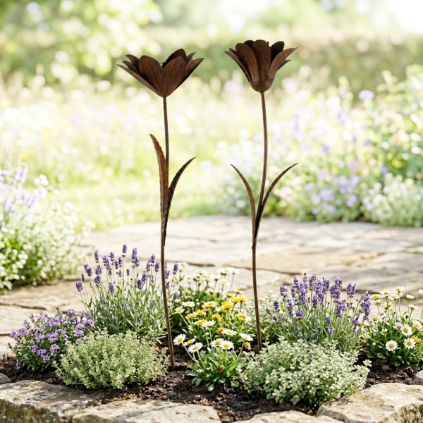 Wunderschönes 2er Set Gartenstecker Blume braun