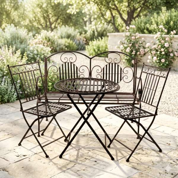 Glänzende Sitzgarnitur Culta aus Metall klappbar 4-tlg. - Gartenmöbel Sitzgarnitur