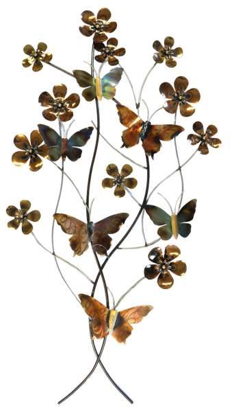 Prachtvolles Wandbild Blume Schmetterling gold - Dekoration