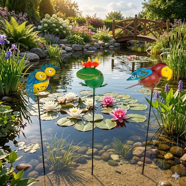 3er Set Bunte Gartenstecker fliegende Tiere klein ca. 70 cm - Gartendekoration