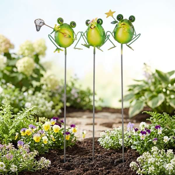 3er Set Schöne Gartenstecker Frösche dick ca. 85 cm - Gartendekoration