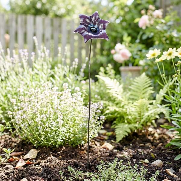 Zauberhafter Gartenstecker Glasblume lila eckig ca. 100 cm - Gartendekoration