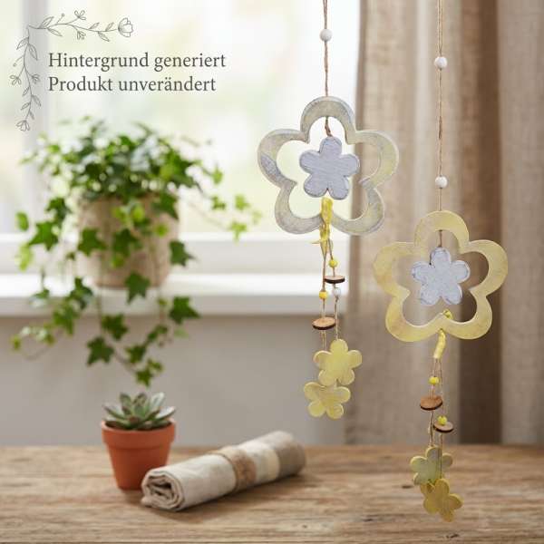 2er Set Bezaubernde Hänger Holzblume ca. 50 cm - Dekoration