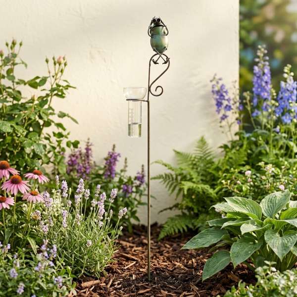 Ein echter Hingucker für Ihren Garten: Charmanter Regenmesser Frosch Fritz mit Fernglas