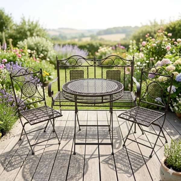 Bezaubernde Sitzgarnitur Santos aus Metall klappbar 4-tlg. - Gartenmöbel Sitzgarnitur