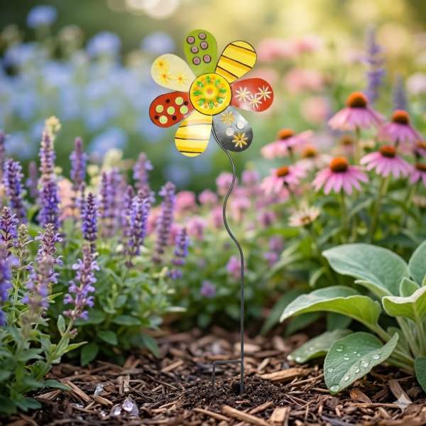 Fröhlicher, bunter Gartenstecker Blume Sunshine ca. 130 cm - Gartendekoration