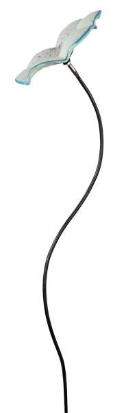 Zauberhafter Gartenstecker Glasblume weiß mit lila Rand - ca. 100 cm - Gartendekoration