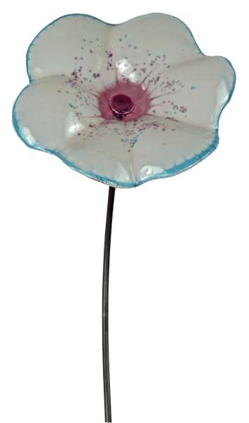 Zauberhafter Gartenstecker Glasblume weiß mit lila Rand - ca. 100 cm - Gartendekoration
