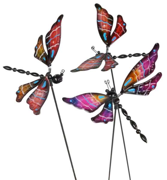 3er Set Farbenfrohe Gartenstecker Libelle ca. 55 cm - Gartendekoration