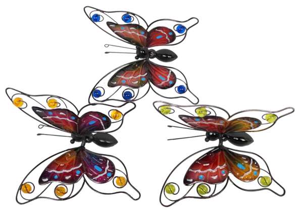 3er Set Farbenfrohe Gartenstecker Schmetterlinge Admiral ca. 55 cm - Gartendekoration