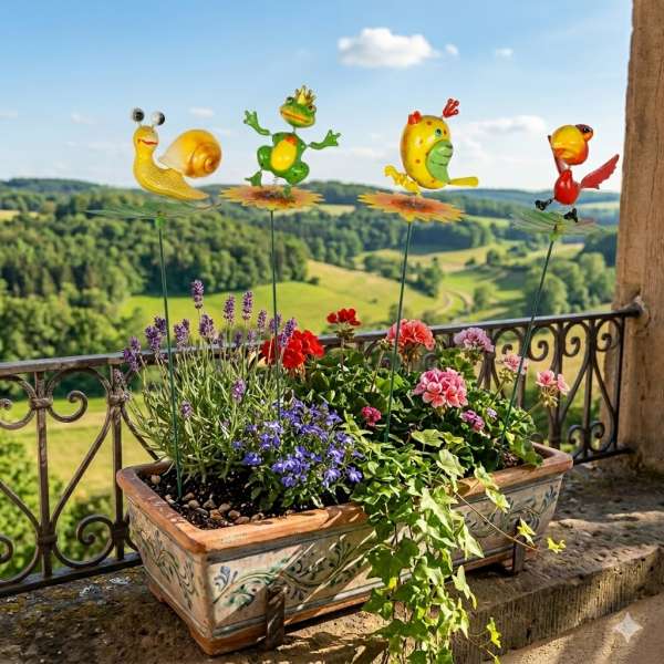 4er Set Bunte Gartenstecker Wackeltiere ca. 70 cm - Gartendekoration