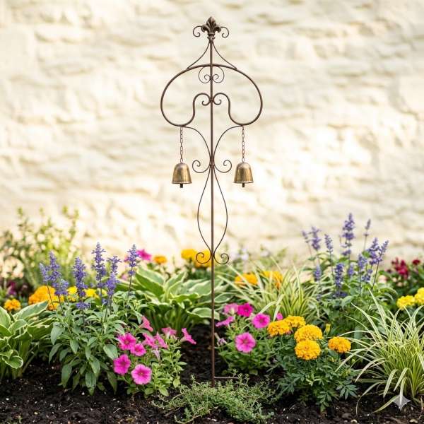 Bezaubernder Gartenstecker Navia mit zwei Glocken ca. 140 cm - Gartendekoration