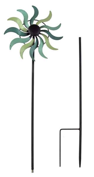 Windrad Blume aus Metall –pastell grün Bewegte Gartenkunst mit Farbspiel