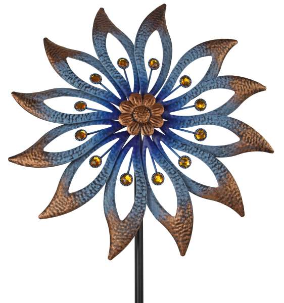Dekoratives Windrad 6519 „Blüte“ in Blau & Kupfer – stilvoller Blickfang für Ihren Garten